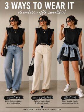 Free People Black Sleeveless Ruffle Sweatshirt Top